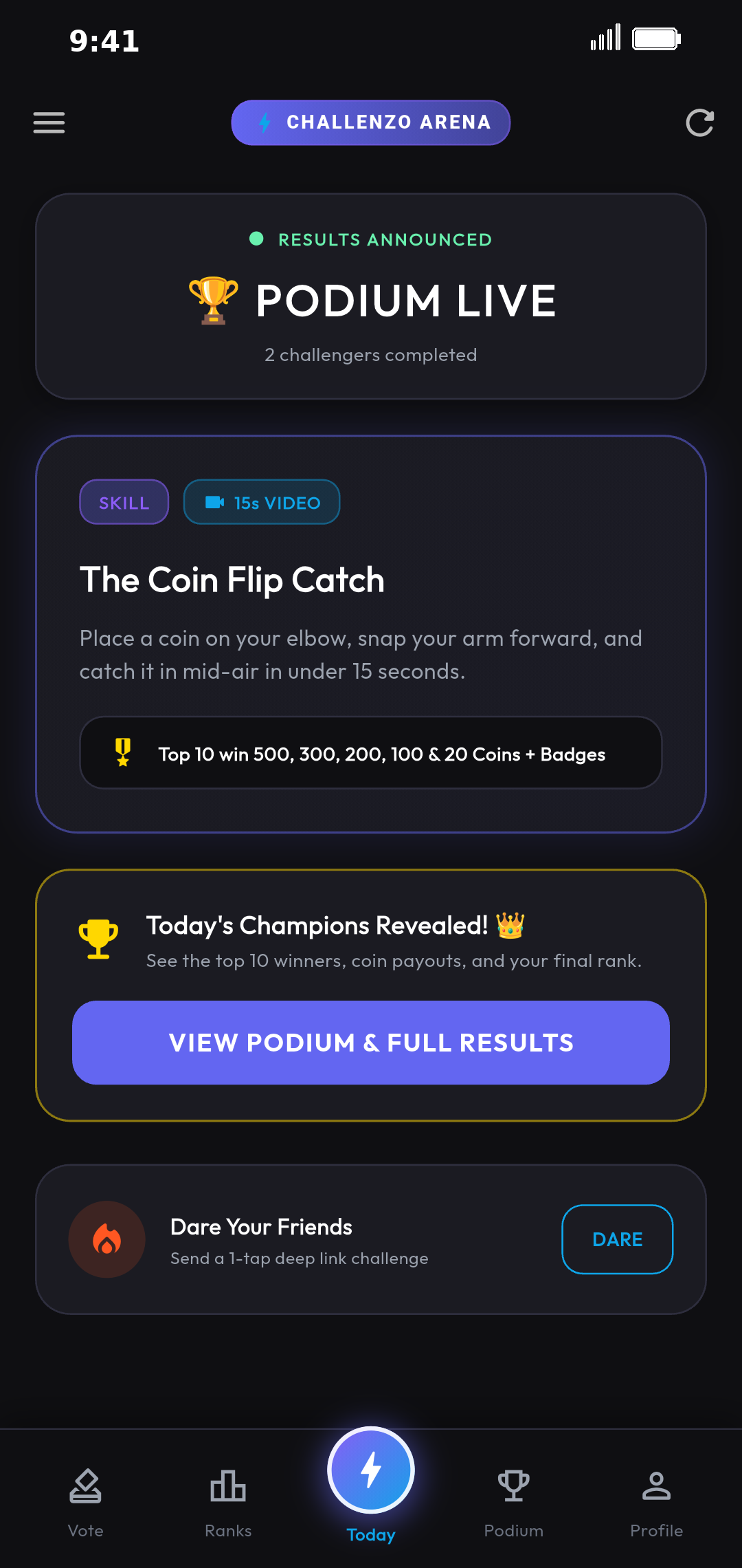 Challenzo Daily Challenge Arena Screen