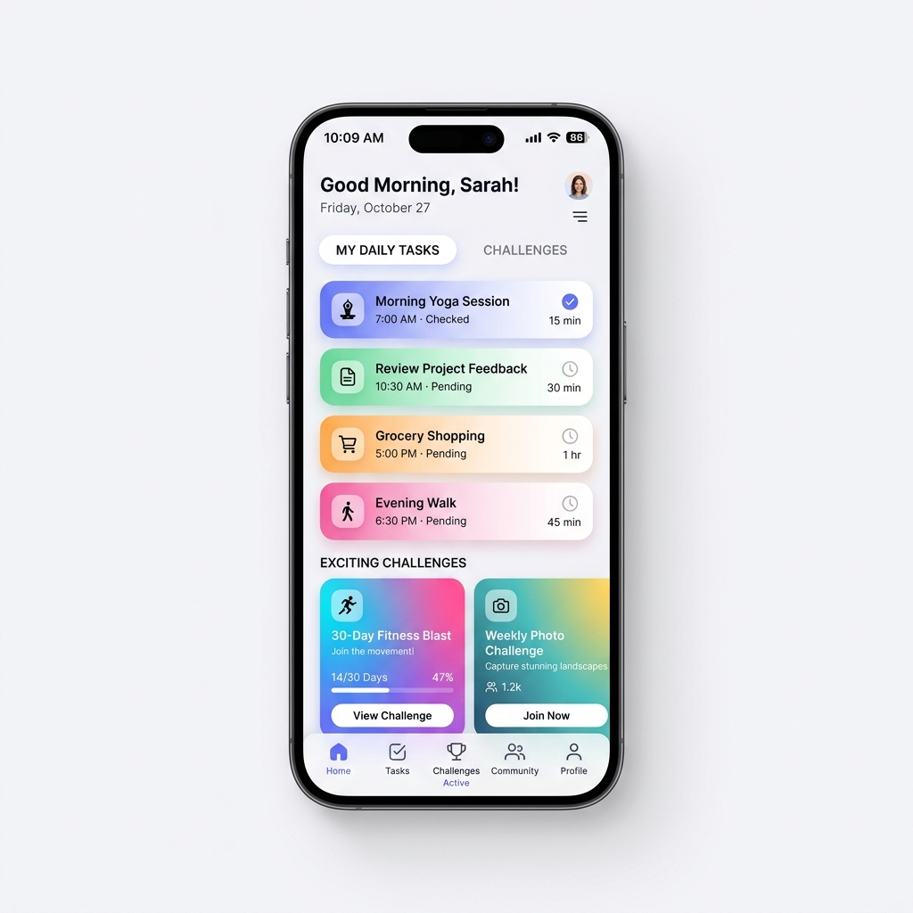 Tasks and Challenges screen