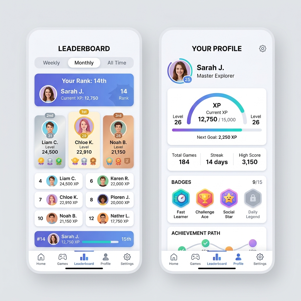 Leaderboard and Profile screen